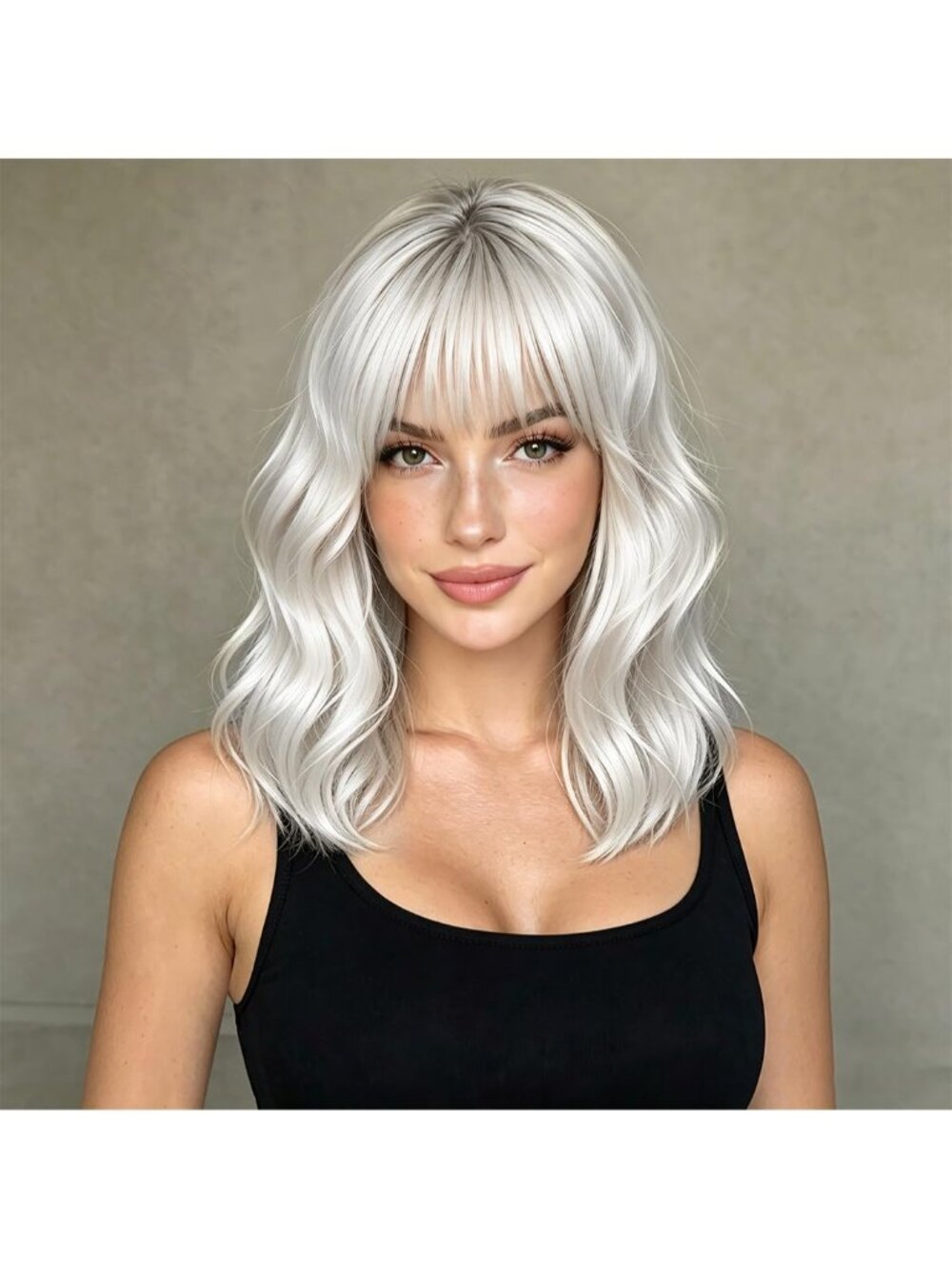 Women's Snow White Wavy Synthetic Shoulder Length Sweetie Bob Wig Bangs